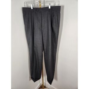 VINTAGE Woolmark 100% Wool Mens Pinstripe Gray Slacks Trousers 36R Pleated Front